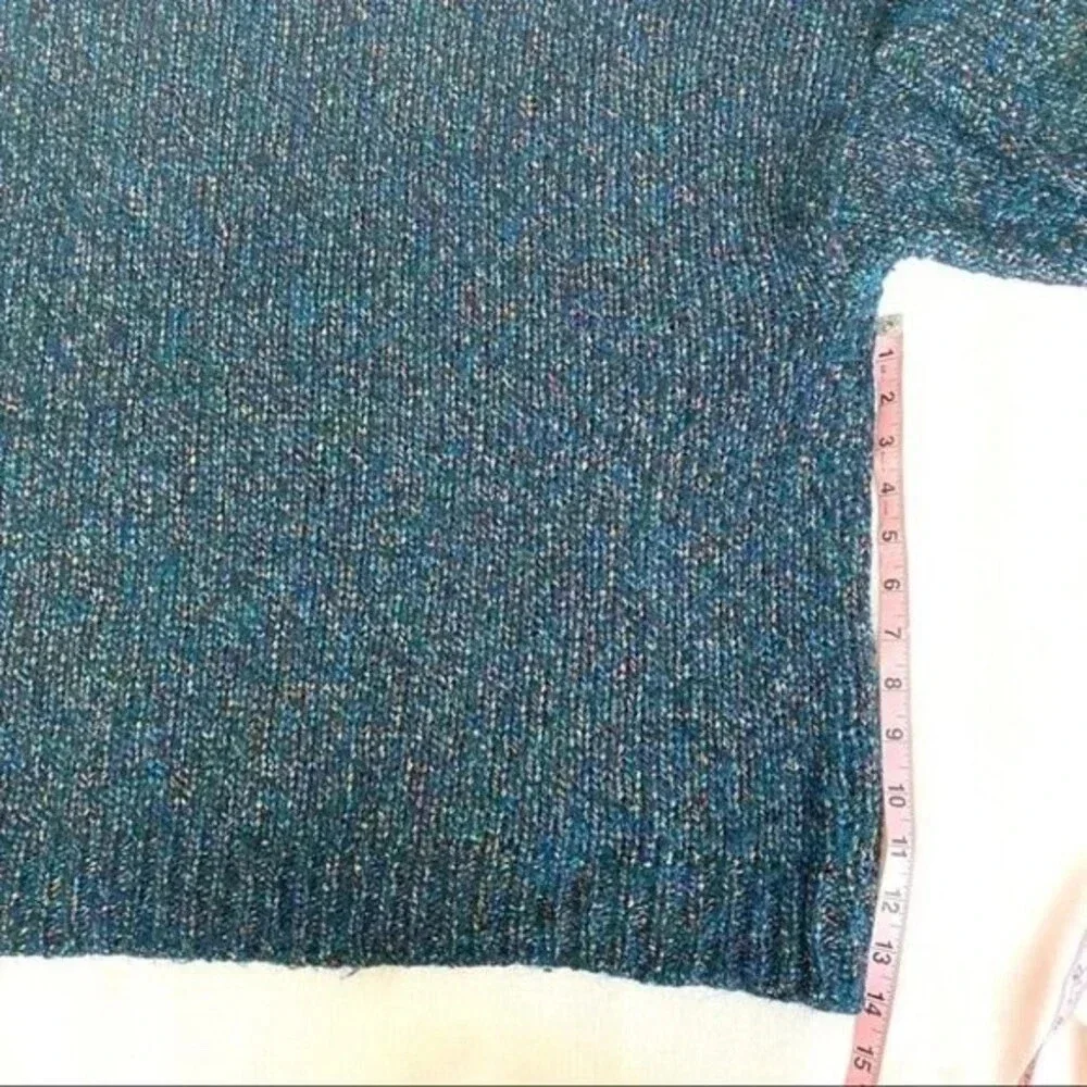 ZARA KNIT Italian Yarn Turtleneck Metallic Thread Knit Sweater Emerald Green